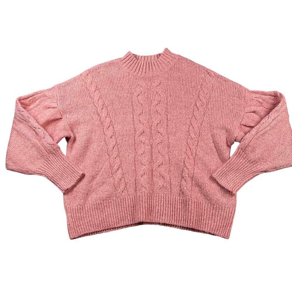 Old Navy Sweater Womens LARGE Pullover Long Sleeve‎ Cable Knit Pink Fisherman